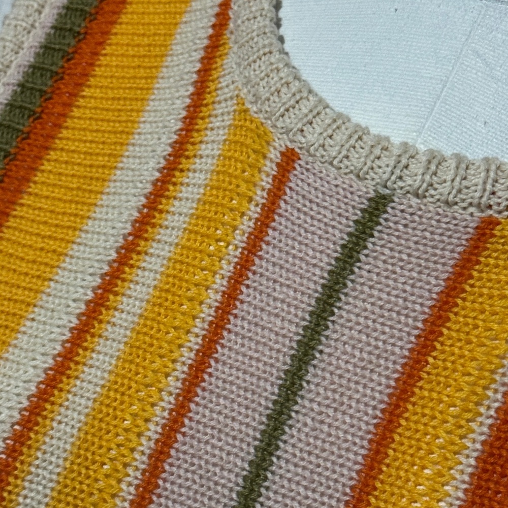 Cotton Blend Sleeveless Sweater-Multi Stripe/Scalloped Bottom Hem-Lightweight - Picture 5 of 12